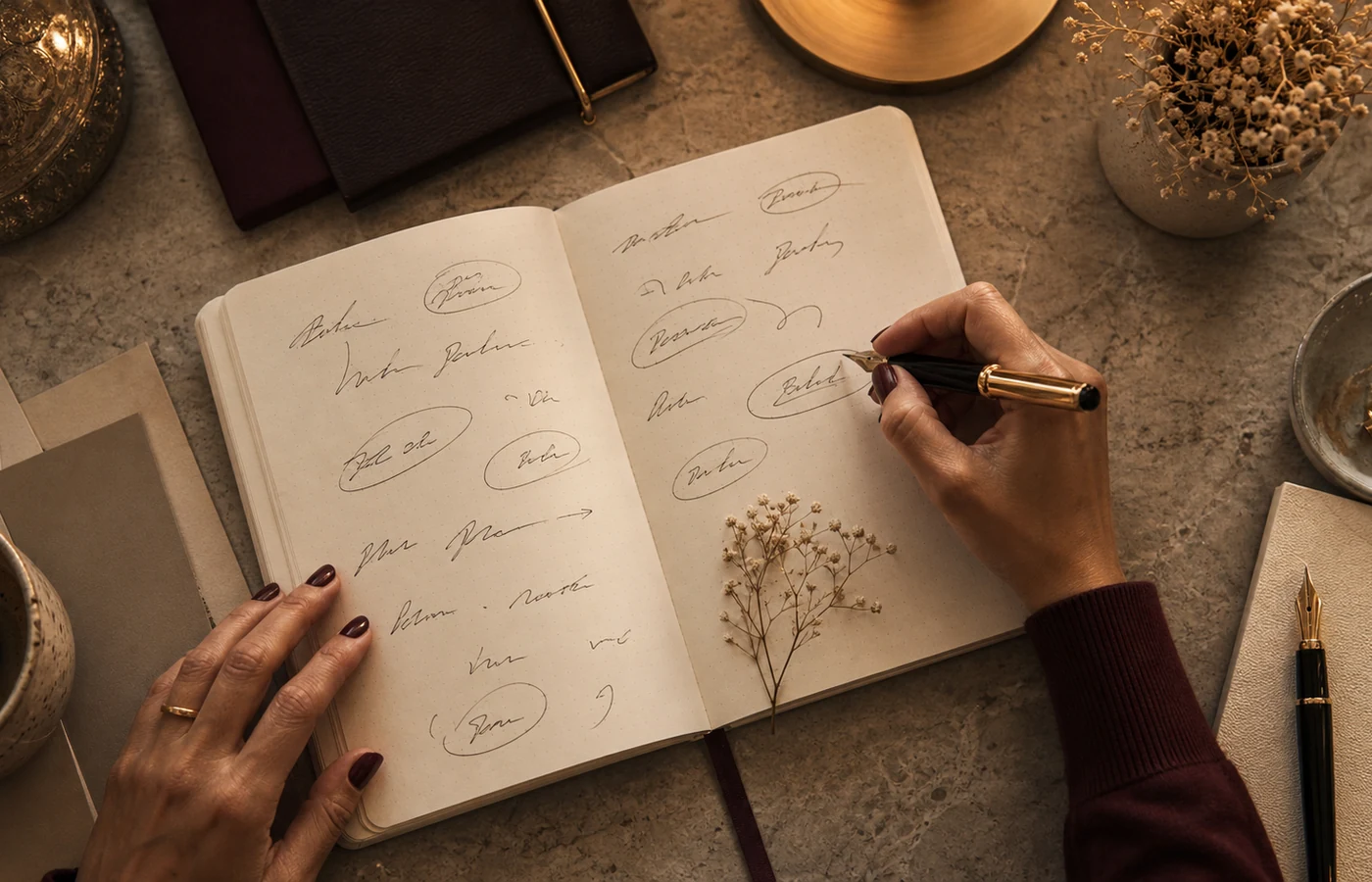 Caderno elegante com ideias de pseudónimos sem dados pessoais