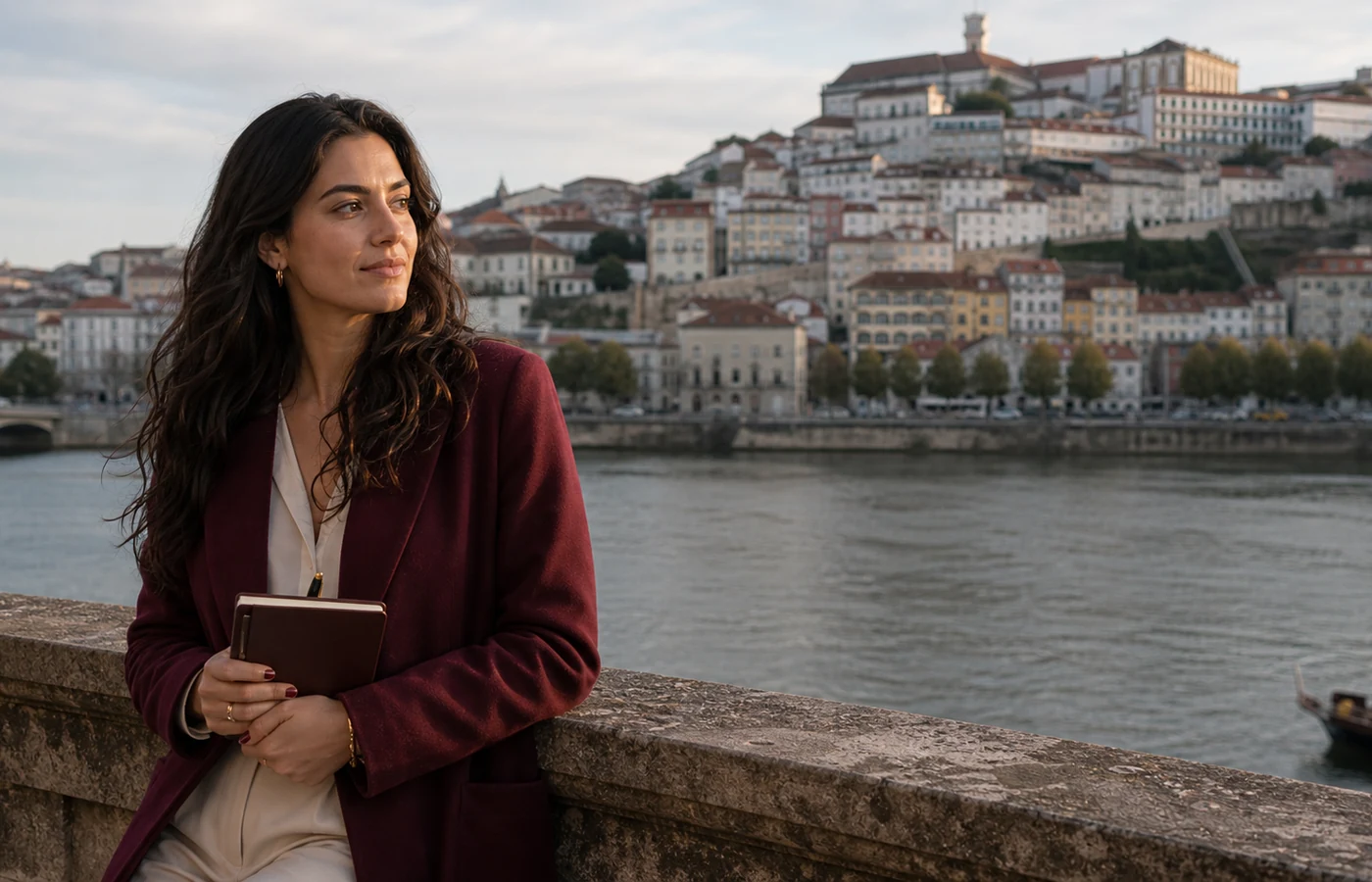 Mulher adulta profissional com vista sobre Coimbra
