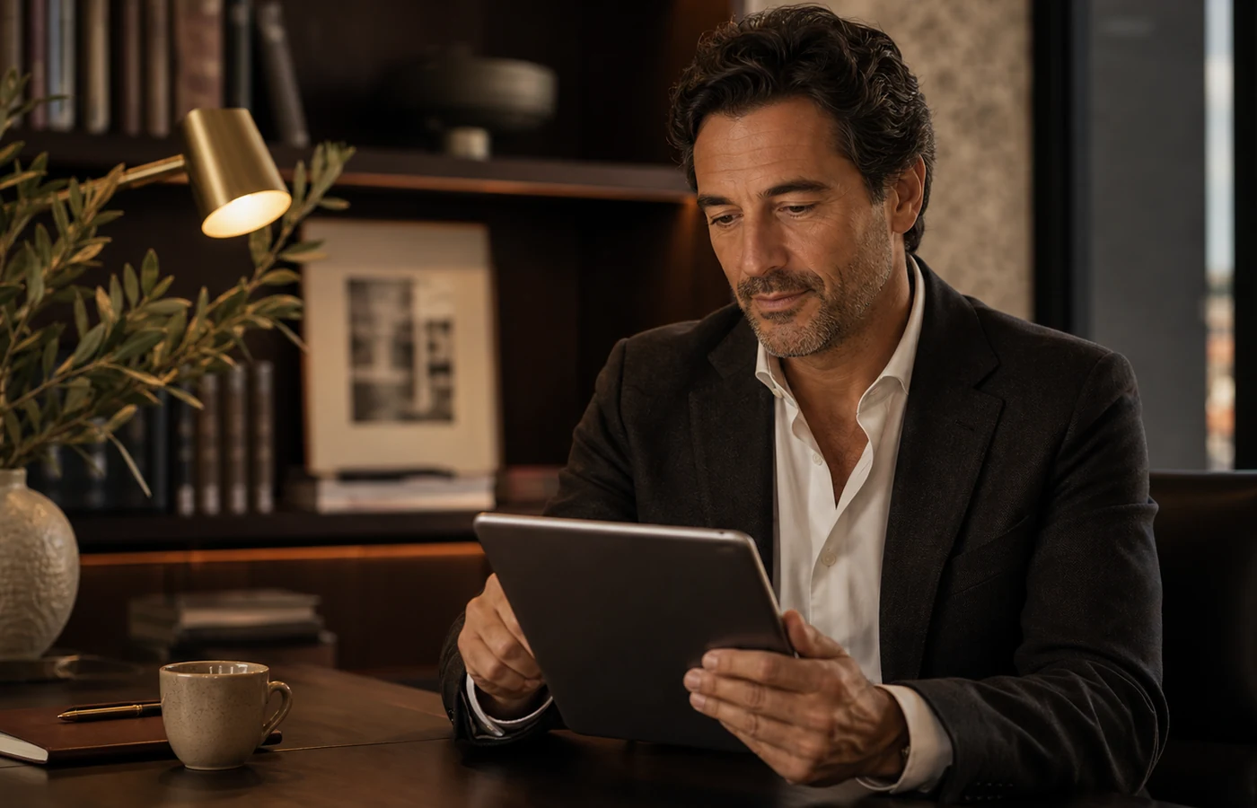 Homem adulto português elegante a preparar um perfil online